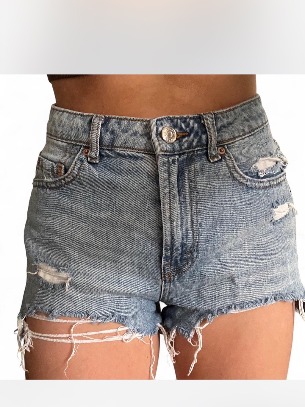 wild fable Light Blue Distressed High-Rise Jean Shorts